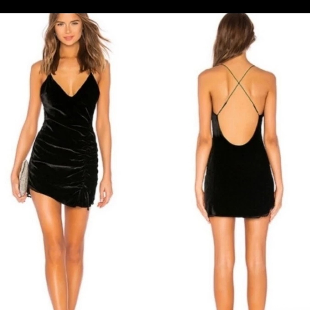 For Love And Lemons Black Velvet Open Back Mini  Dress Small/S